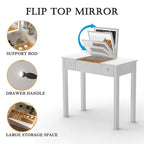 Coiffeuse grise/blanche avec miroir rabattable et lumières LED – 1 personne