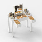 Coiffeuse grise/blanche avec miroir rabattable et lumières LED – 1 personne