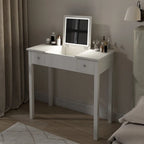 Coiffeuse grise/blanche avec miroir rabattable et lumières LED – 1 personne