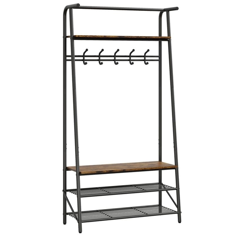 Banc à chaussures porte-manteau d'entrée en métal marron – 1 personne, Jumeau / Très grand lit