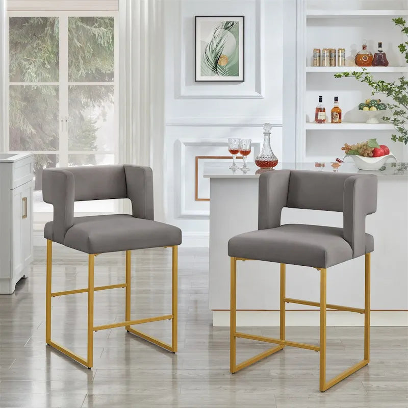 Tabouret de comptoir en velours émeraude/crème/noir/marine/gris, lot de 2