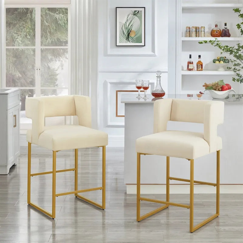 Tabouret de comptoir en velours émeraude/crème/noir/marine/gris, lot de 2