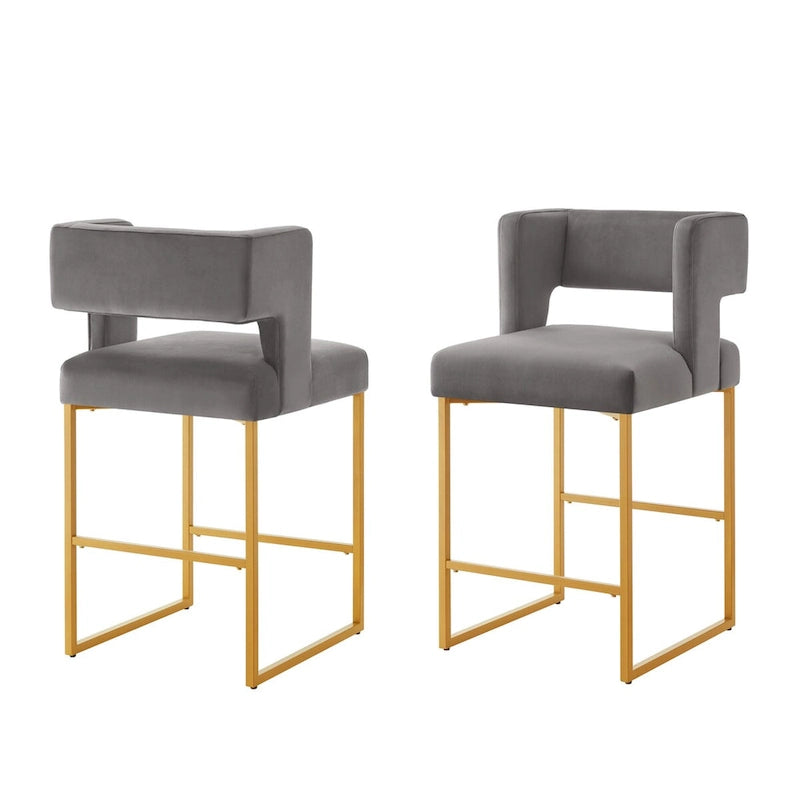 Tabouret de comptoir en velours émeraude/crème/noir/marine/gris, lot de 2