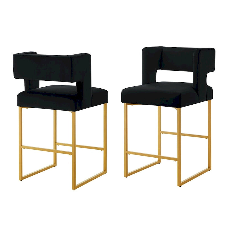 Tabouret de comptoir en velours émeraude/crème/noir/marine/gris, lot de 2
