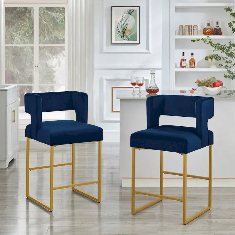 Tabouret de comptoir en velours émeraude/crème/noir/marine/gris, lot de 2