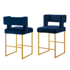 Tabouret de comptoir en velours émeraude/crème/noir/marine/gris, lot de 2