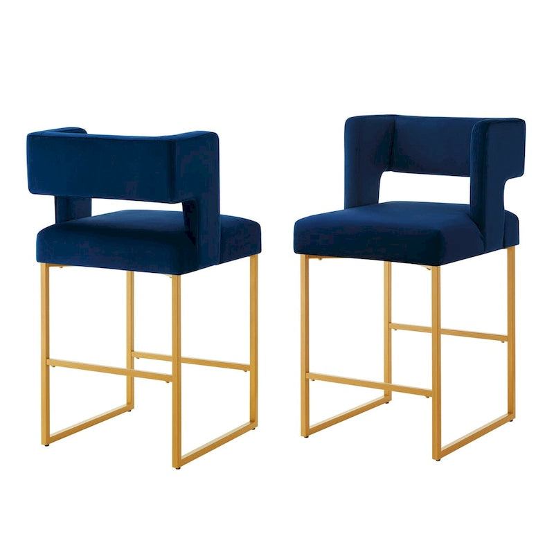 Tabouret de comptoir en velours émeraude/crème/noir/marine/gris, lot de 2