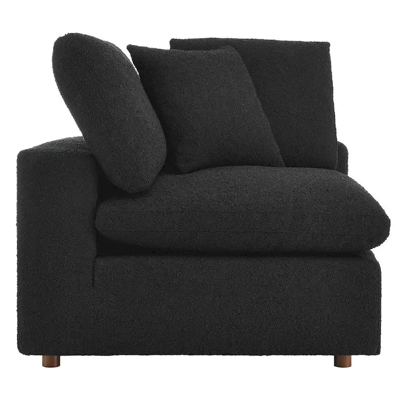 Fauteuil d'angle en bouclette ivoire / gris clair / noir, 1 place, 102 cm L x 102 cm P x 89 cm H