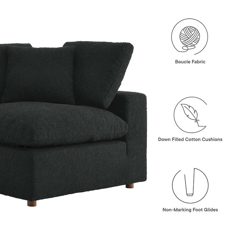 Fauteuil d'angle en bouclette ivoire / gris clair / noir, 1 place, 102 cm L x 102 cm P x 89 cm H