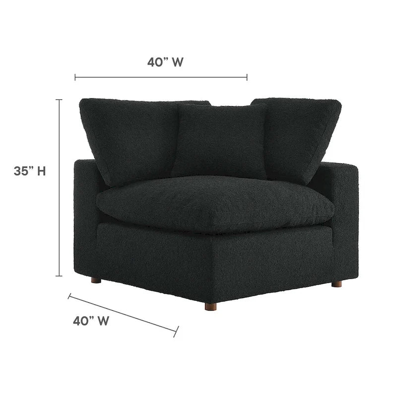 Fauteuil d'angle en bouclette ivoire / gris clair / noir, 1 place, 102 cm L x 102 cm P x 89 cm H
