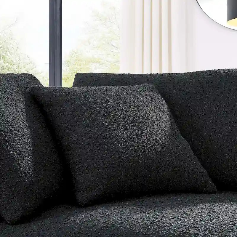 Fauteuil d'angle en bouclette ivoire / gris clair / noir, 1 place, 102 cm L x 102 cm P x 89 cm H