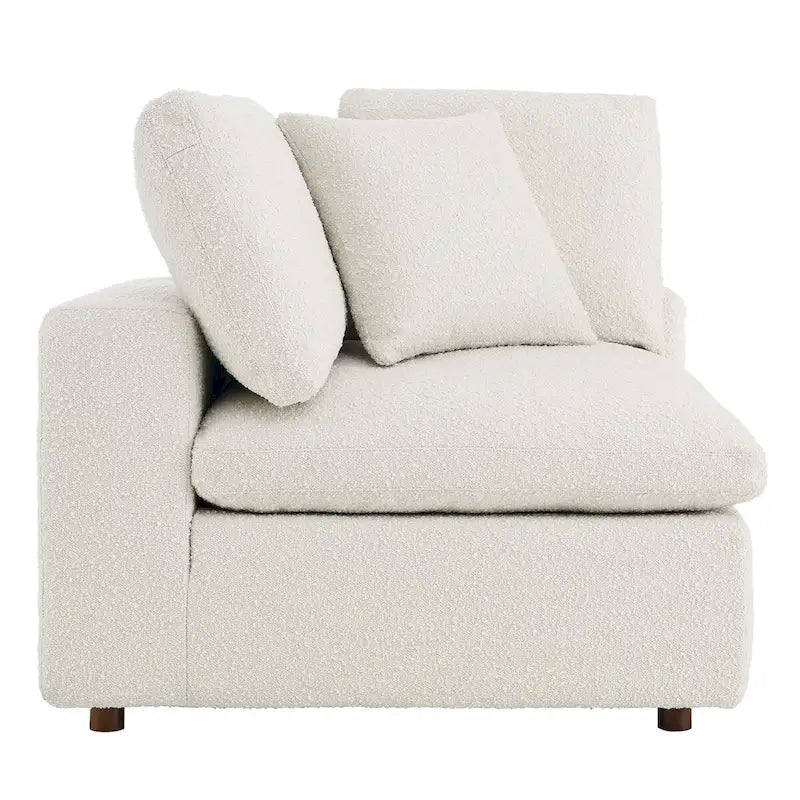 Fauteuil d'angle en bouclette ivoire / gris clair / noir, 1 place, 102 cm L x 102 cm P x 89 cm H