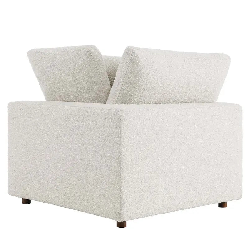 Fauteuil d'angle en bouclette ivoire / gris clair / noir, 1 place, 102 cm L x 102 cm P x 89 cm H