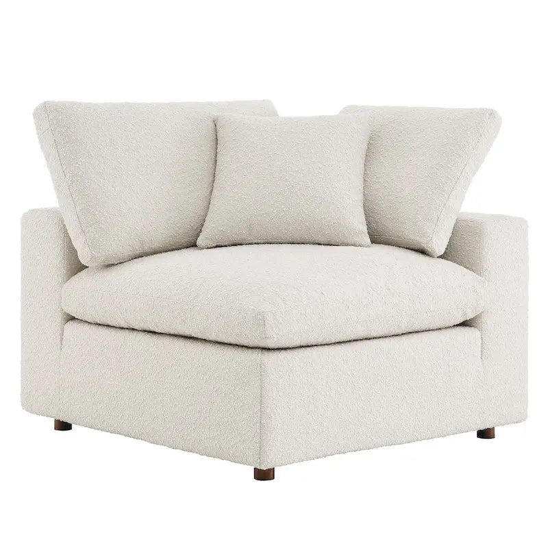 Fauteuil d'angle en bouclette ivoire / gris clair / noir, 1 place, 102 cm L x 102 cm P x 89 cm H