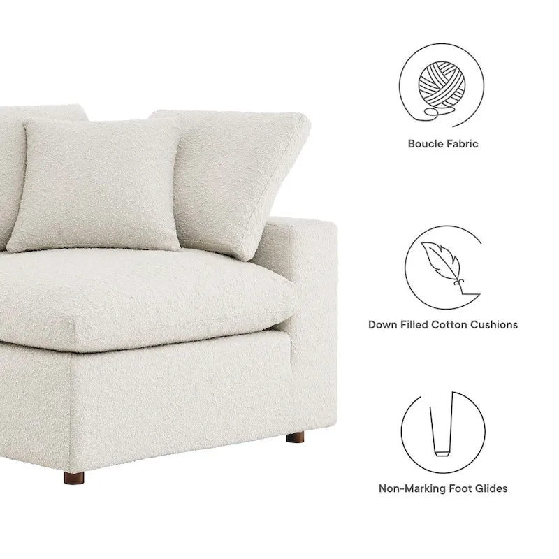 Fauteuil d'angle en bouclette ivoire / gris clair / noir, 1 place, 102 cm L x 102 cm P x 89 cm H