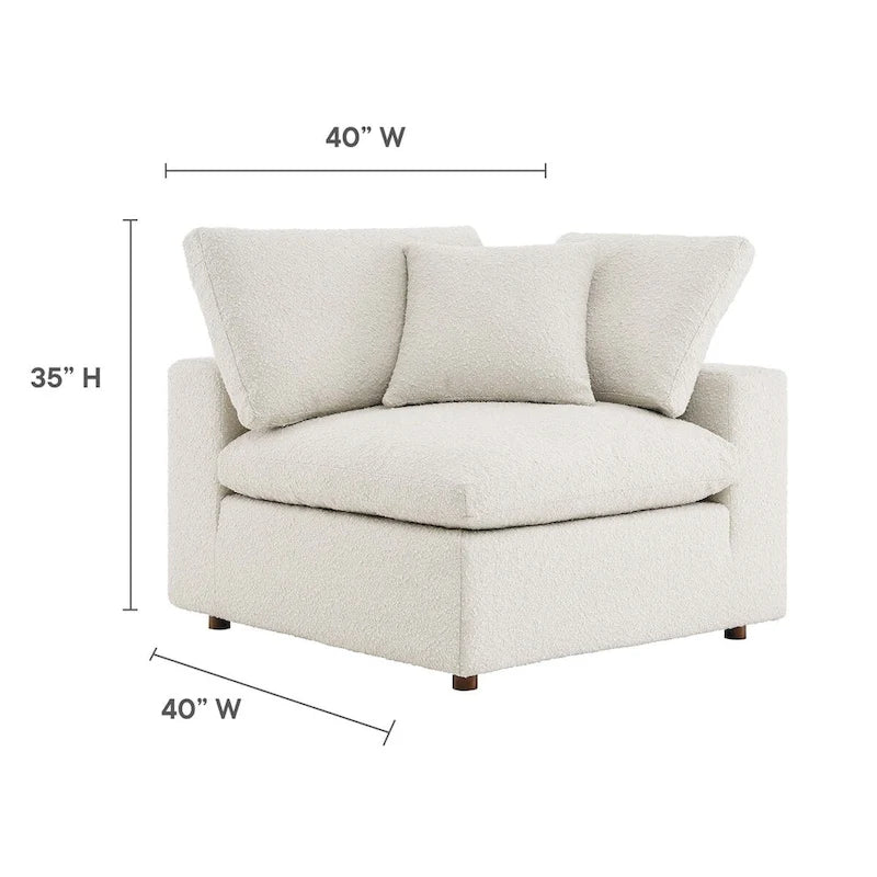 Fauteuil d'angle en bouclette ivoire / gris clair / noir, 1 place, 102 cm L x 102 cm P x 89 cm H