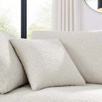 Fauteuil d'angle en bouclette ivoire / gris clair / noir, 1 place, 102 cm L x 102 cm P x 89 cm H