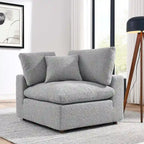 Fauteuil d'angle en bouclette ivoire / gris clair / noir, 1 place, 102 cm L x 102 cm P x 89 cm H