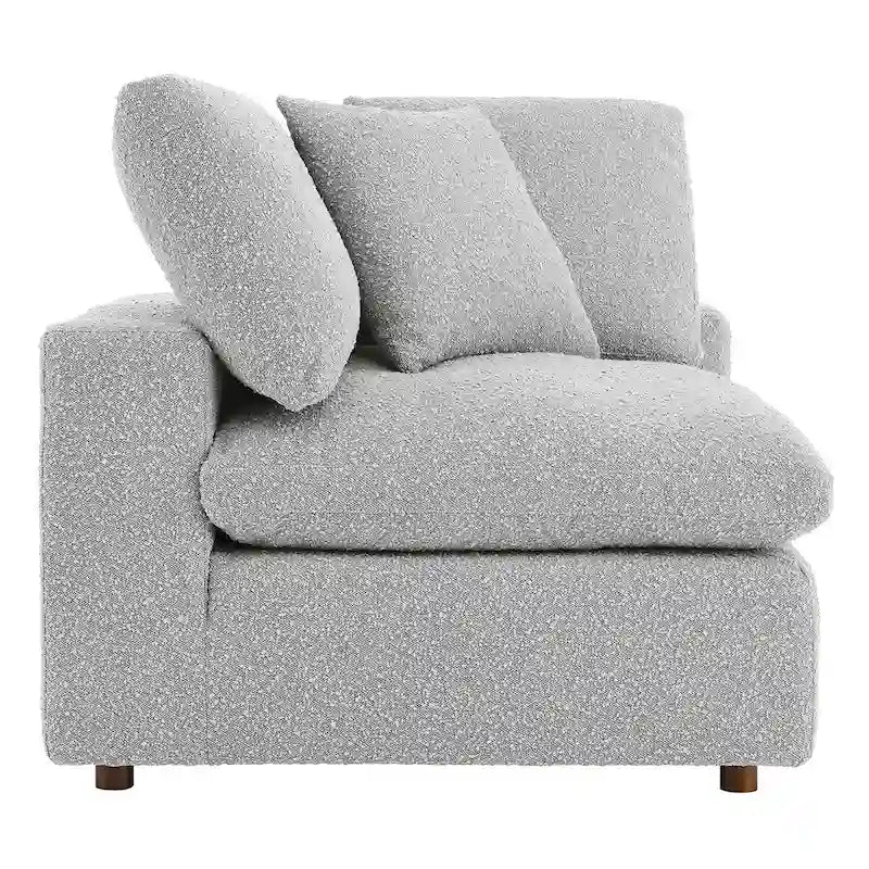 Fauteuil d'angle en bouclette ivoire / gris clair / noir, 1 place, 102 cm L x 102 cm P x 89 cm H