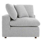 Fauteuil d'angle en bouclette ivoire / gris clair / noir, 1 place, 102 cm L x 102 cm P x 89 cm H