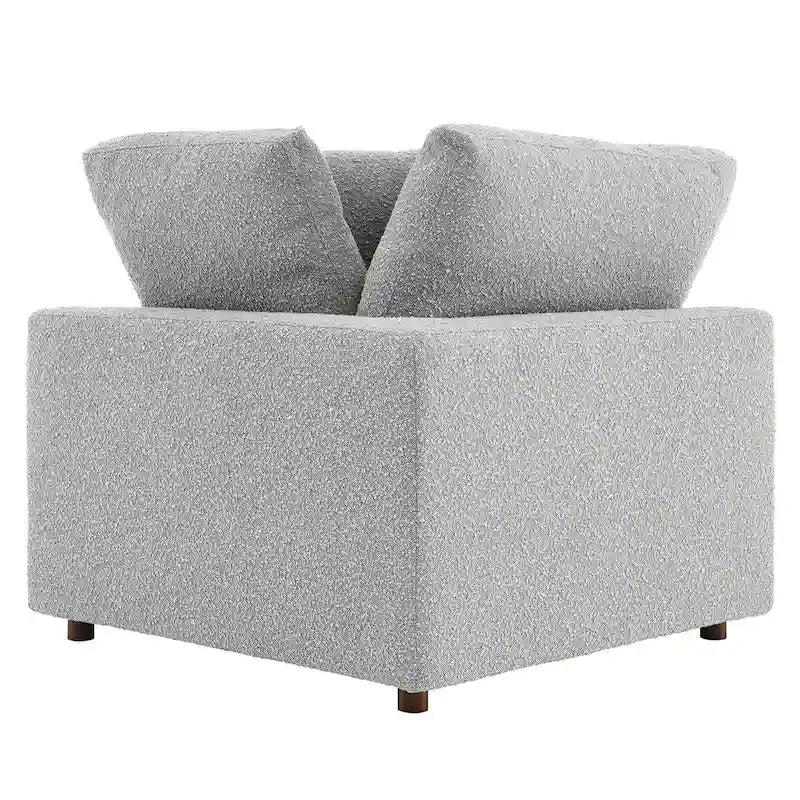 Fauteuil d'angle en bouclette ivoire / gris clair / noir, 1 place, 102 cm L x 102 cm P x 89 cm H