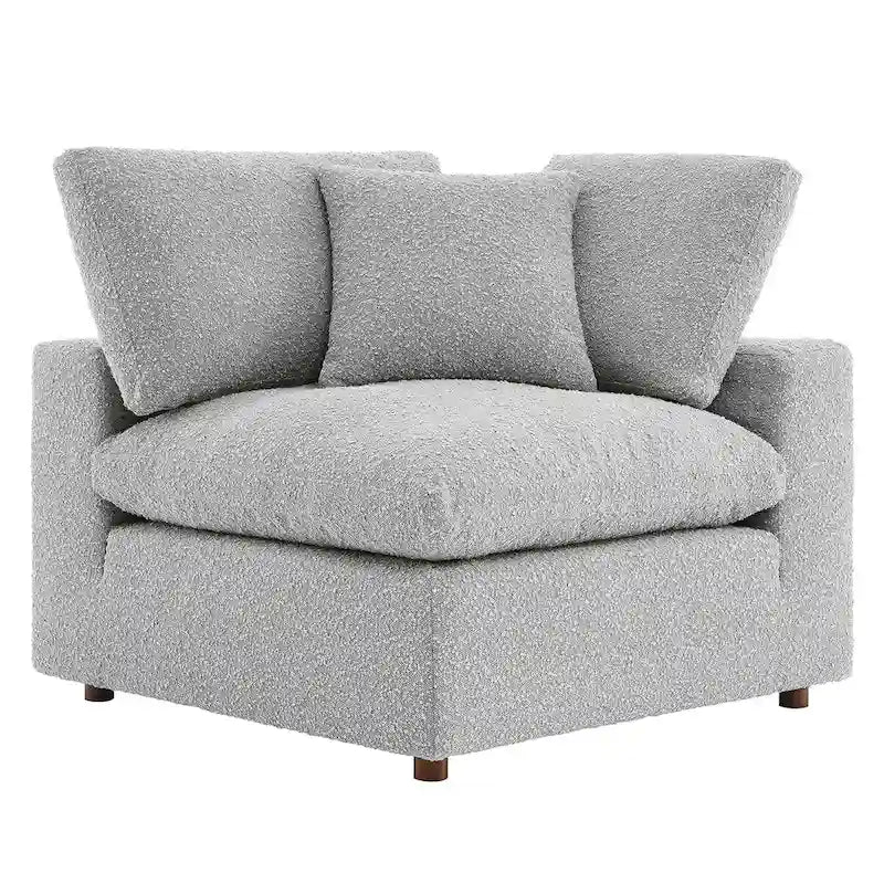 Fauteuil d'angle en bouclette ivoire / gris clair / noir, 1 place, 102 cm L x 102 cm P x 89 cm H