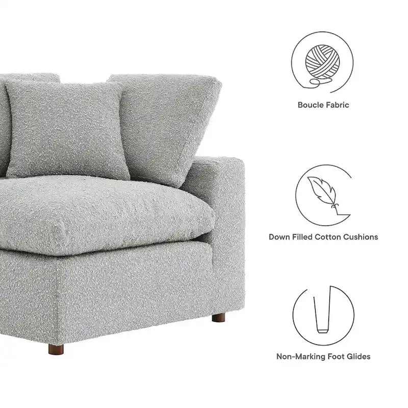Fauteuil d'angle en bouclette ivoire / gris clair / noir, 1 place, 102 cm L x 102 cm P x 89 cm H