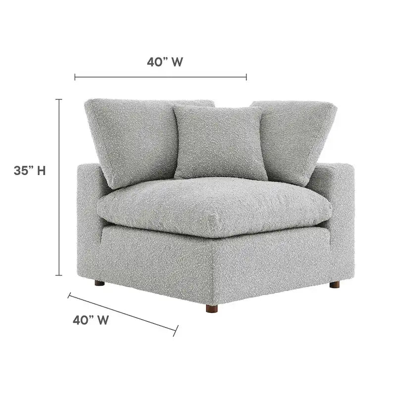 Fauteuil d'angle en bouclette ivoire / gris clair / noir, 1 place, 102 cm L x 102 cm P x 89 cm H