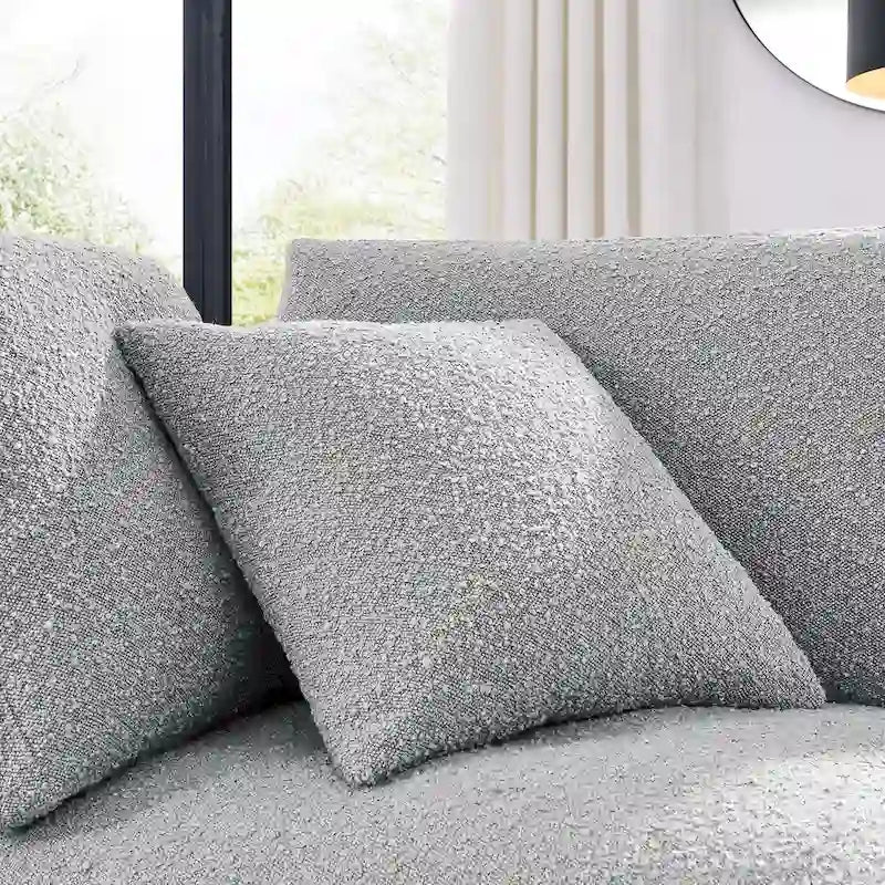 Fauteuil d'angle en bouclette ivoire / gris clair / noir, 1 place, 102 cm L x 102 cm P x 89 cm H