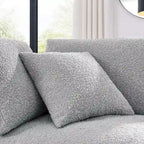 Fauteuil d'angle en bouclette ivoire / gris clair / noir, 1 place, 102 cm L x 102 cm P x 89 cm H