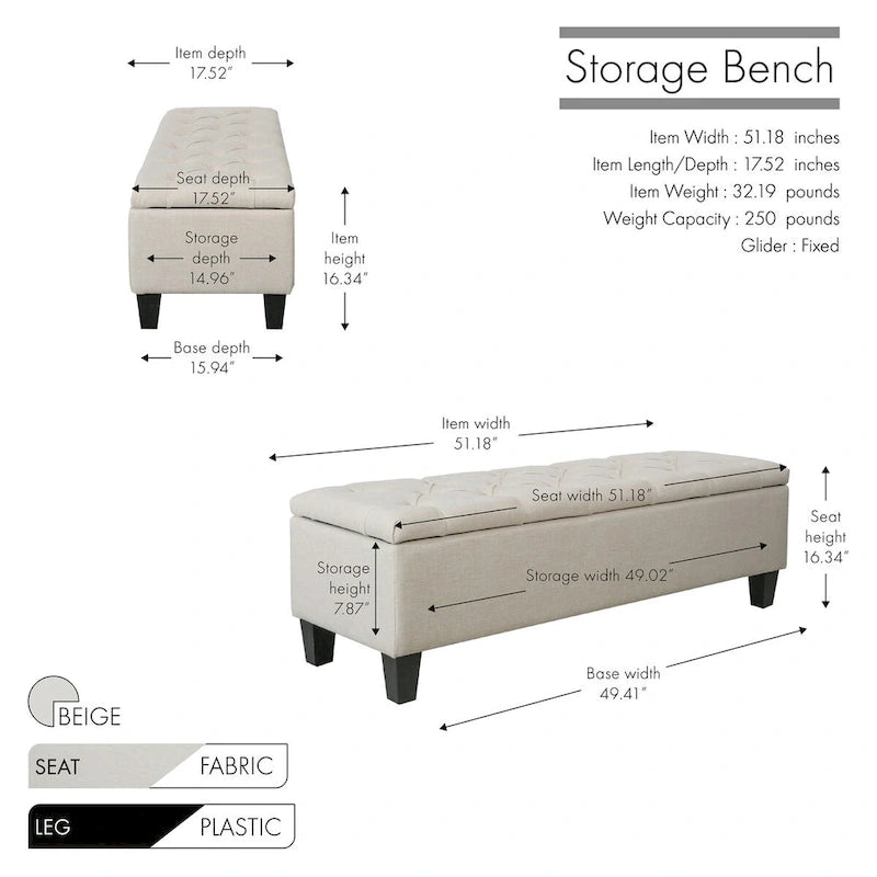 Banc de rangement capitonné à rabat 1 place, beige / gris / gris foncé