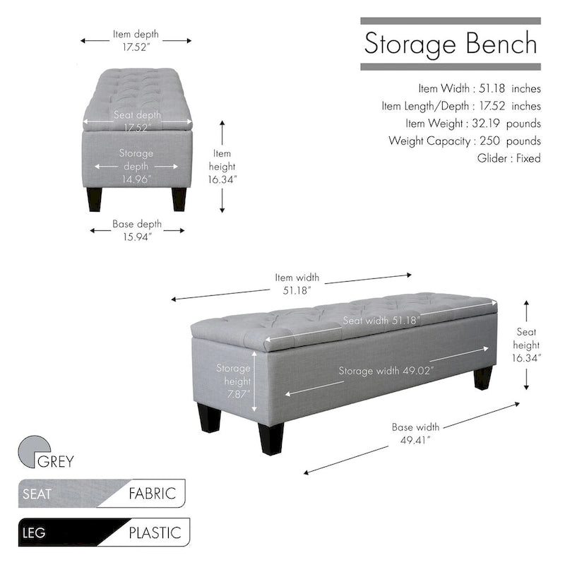Banc de rangement capitonné à rabat 1 place, beige / gris / gris foncé