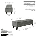 Banc de rangement capitonné à rabat 1 place, beige / gris / gris foncé