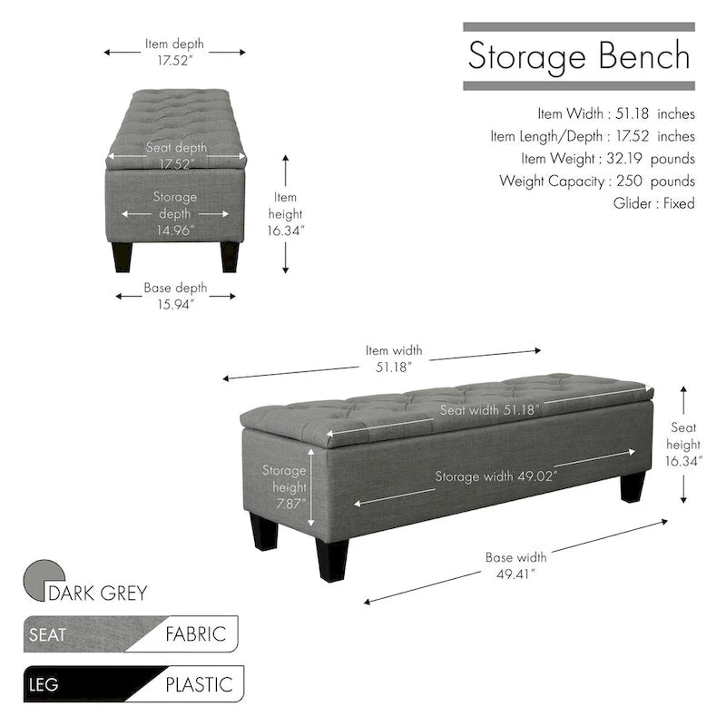 Banc de rangement capitonné à rabat 1 place, beige / gris / gris foncé