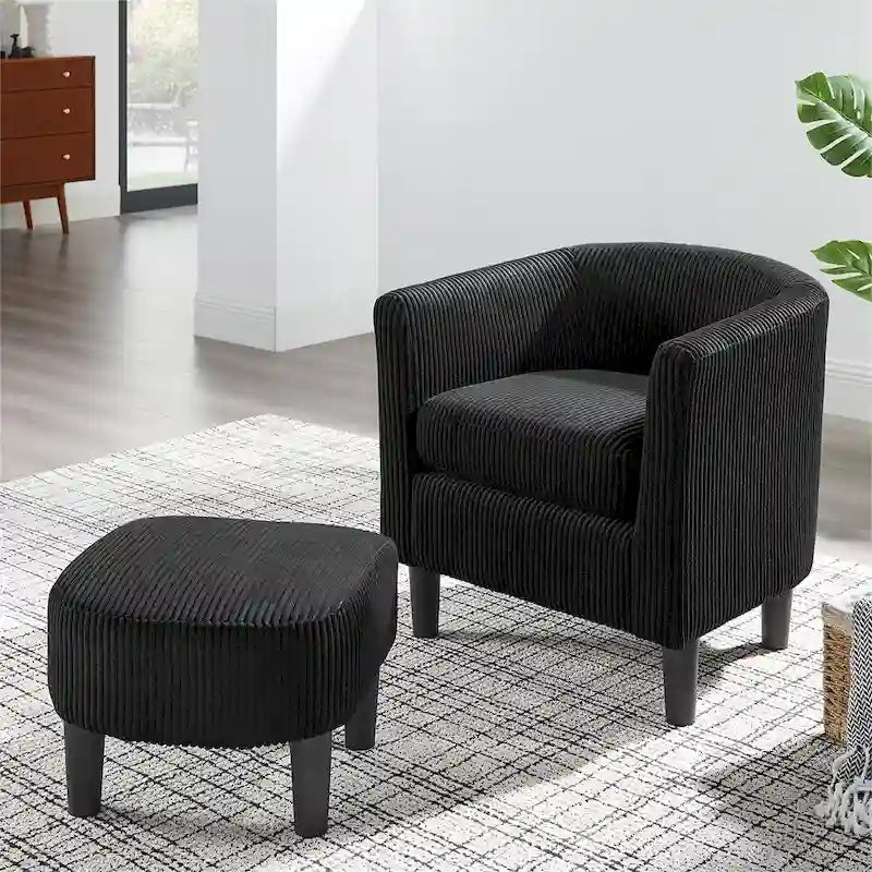 Fauteuil d'appoint et ottoman en velours côtelé – Noir / Blanc / Jaune / Gris / Vert, 2 pièces, 1 personne