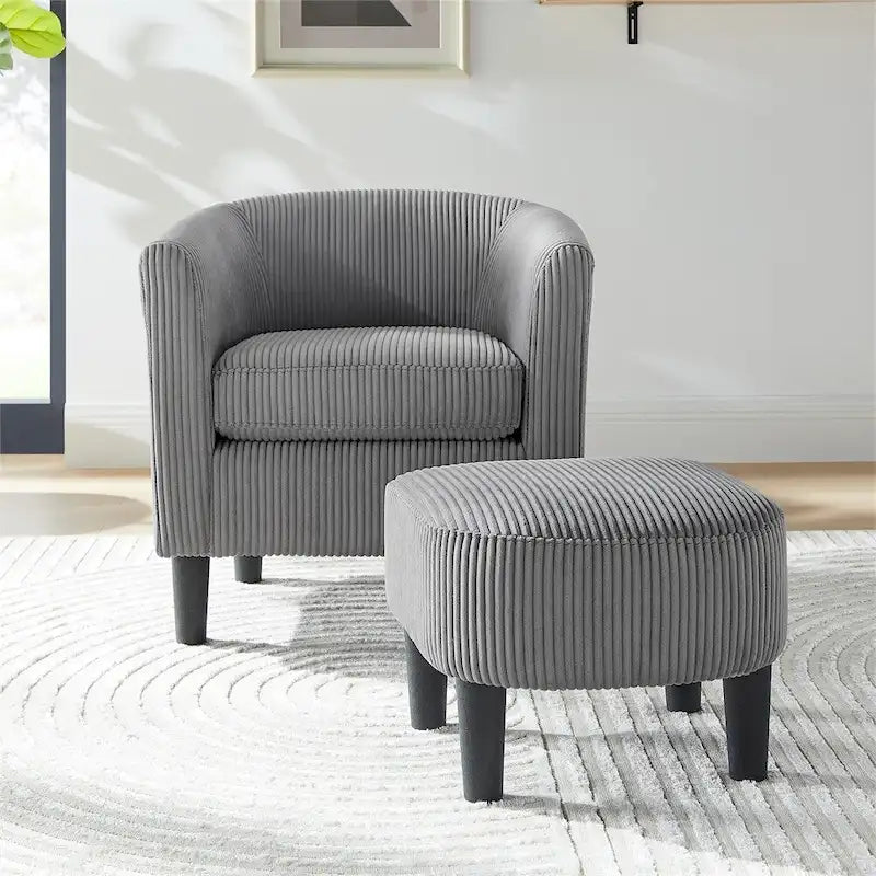 Fauteuil d'appoint et ottoman en velours côtelé – Noir / Blanc / Jaune / Gris / Vert, 2 pièces, 1 personne