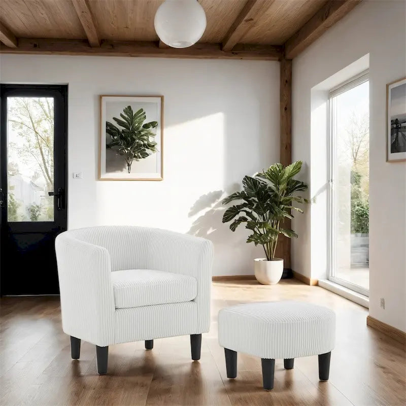 Fauteuil d'appoint et ottoman en velours côtelé – Noir / Blanc / Jaune / Gris / Vert, 2 pièces, 1 personne