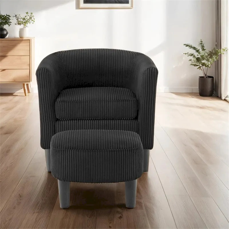 Fauteuil d'appoint et ottoman en velours côtelé – Noir / Blanc / Jaune / Gris / Vert, 2 pièces, 1 personne