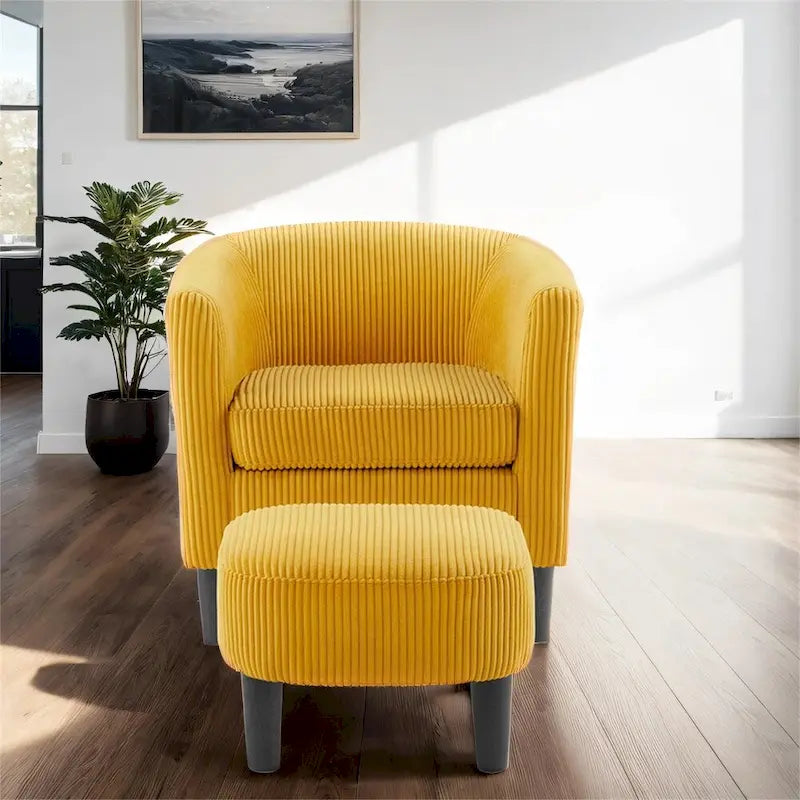 Fauteuil d'appoint et ottoman en velours côtelé – Noir / Blanc / Jaune / Gris / Vert, 2 pièces, 1 personne
