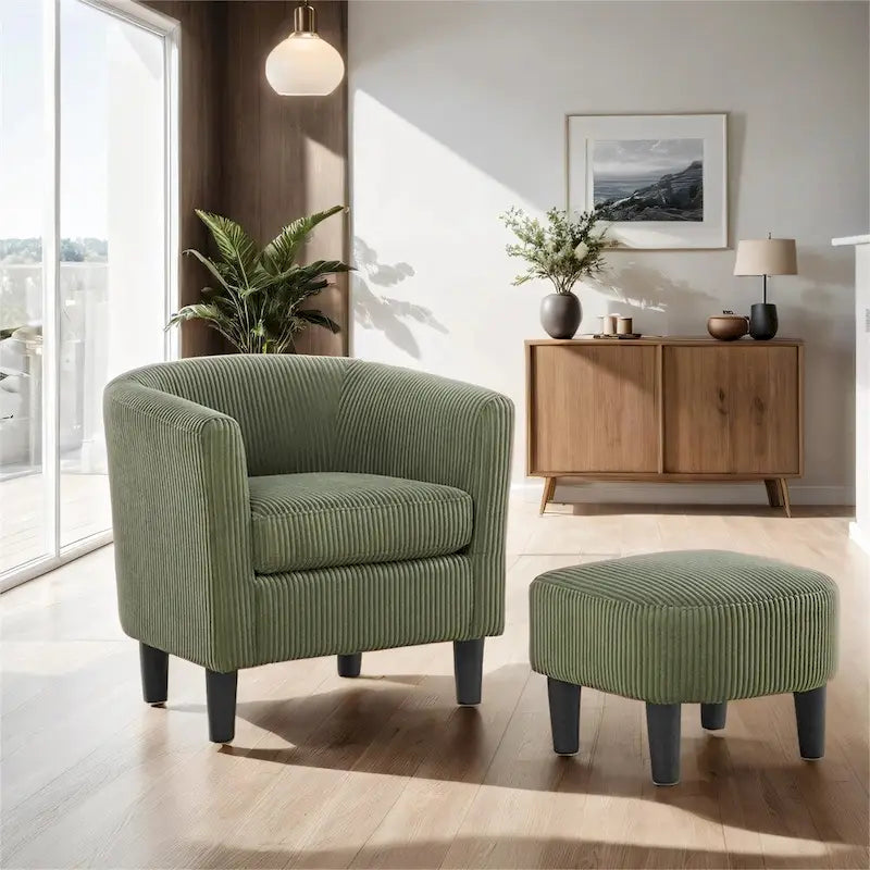 Fauteuil d'appoint et ottoman en velours côtelé – Noir / Blanc / Jaune / Gris / Vert, 2 pièces, 1 personne