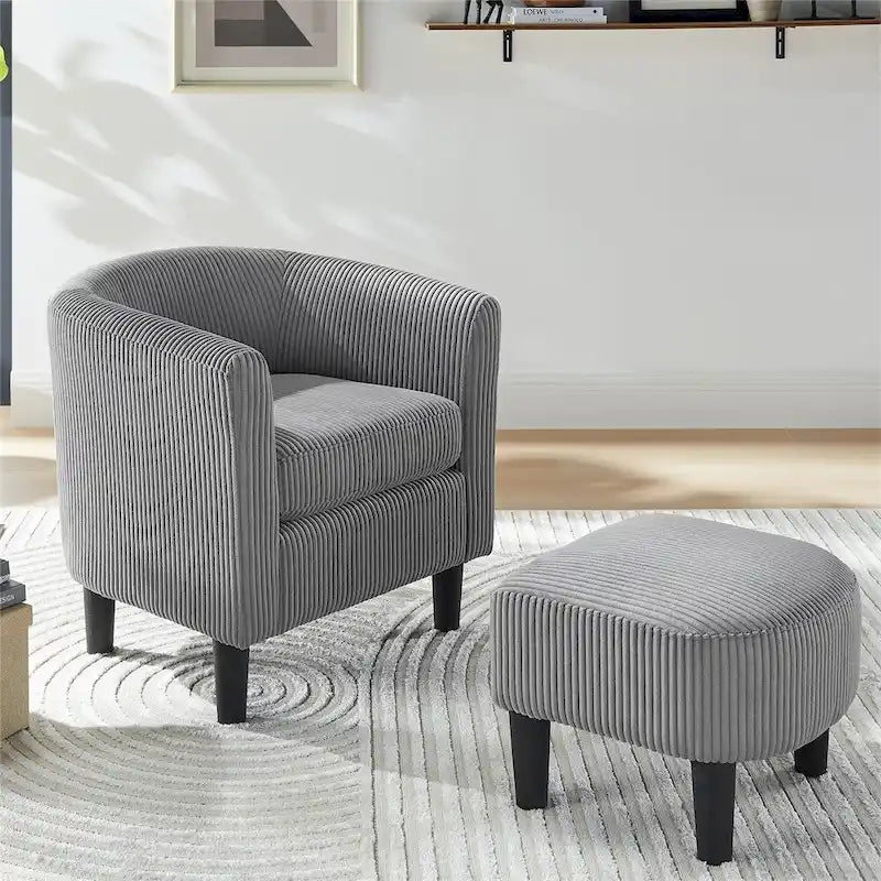 Fauteuil d'appoint et ottoman en velours côtelé – Noir / Blanc / Jaune / Gris / Vert, 2 pièces, 1 personne