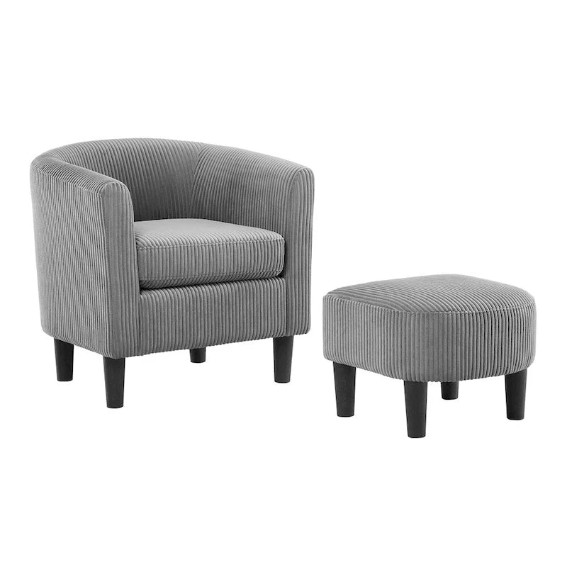 Fauteuil d'appoint et ottoman en velours côtelé – Noir / Blanc / Jaune / Gris / Vert, 2 pièces, 1 personne