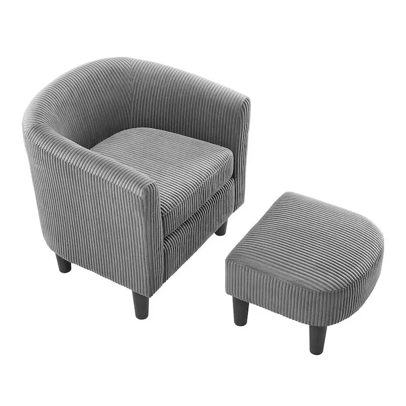 Fauteuil d'appoint et ottoman en velours côtelé – Noir / Blanc / Jaune / Gris / Vert, 2 pièces, 1 personne