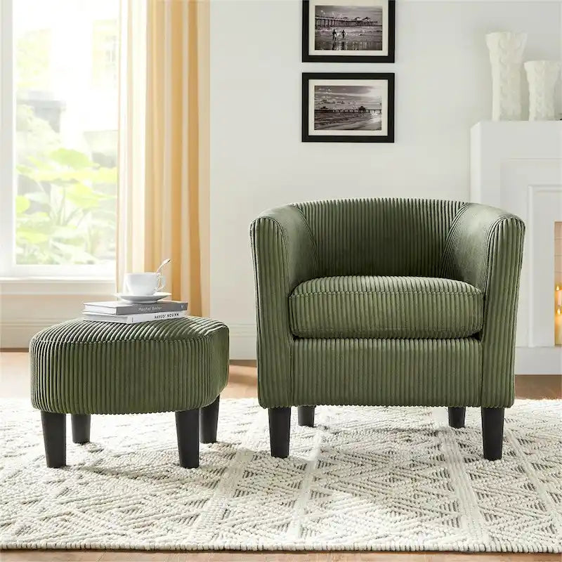 Fauteuil d'appoint et ottoman en velours côtelé – Noir / Blanc / Jaune / Gris / Vert, 2 pièces, 1 personne