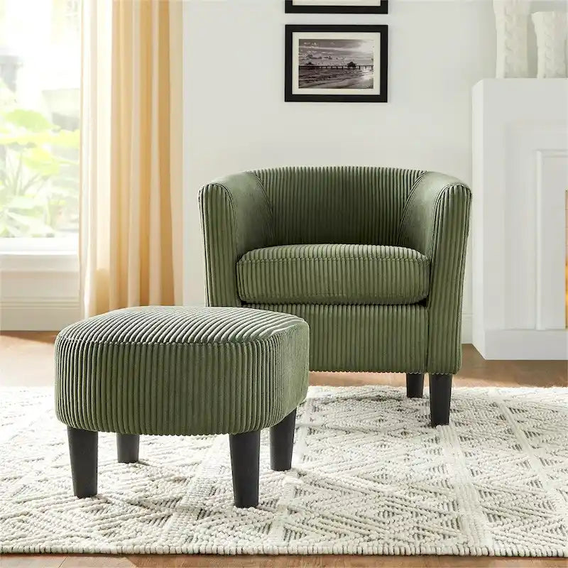 Fauteuil d'appoint et ottoman en velours côtelé – Noir / Blanc / Jaune / Gris / Vert, 2 pièces, 1 personne