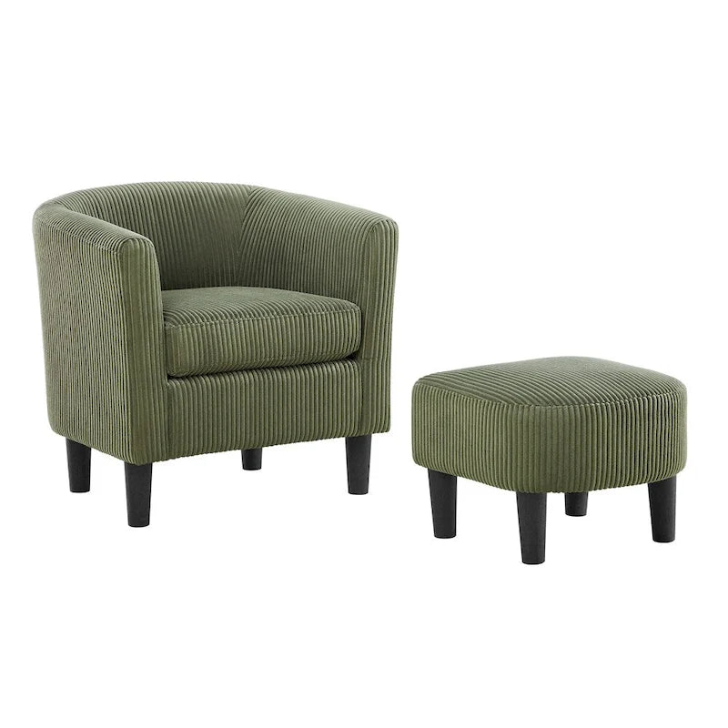 Fauteuil d'appoint et ottoman en velours côtelé – Noir / Blanc / Jaune / Gris / Vert, 2 pièces, 1 personne