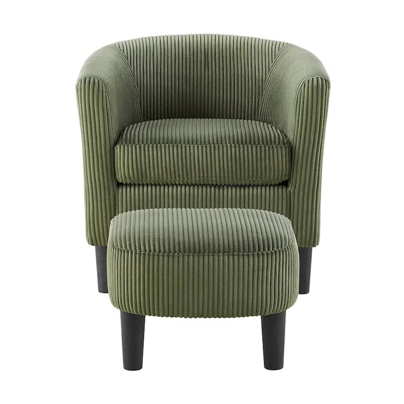 Fauteuil d'appoint et ottoman en velours côtelé – Noir / Blanc / Jaune / Gris / Vert, 2 pièces, 1 personne