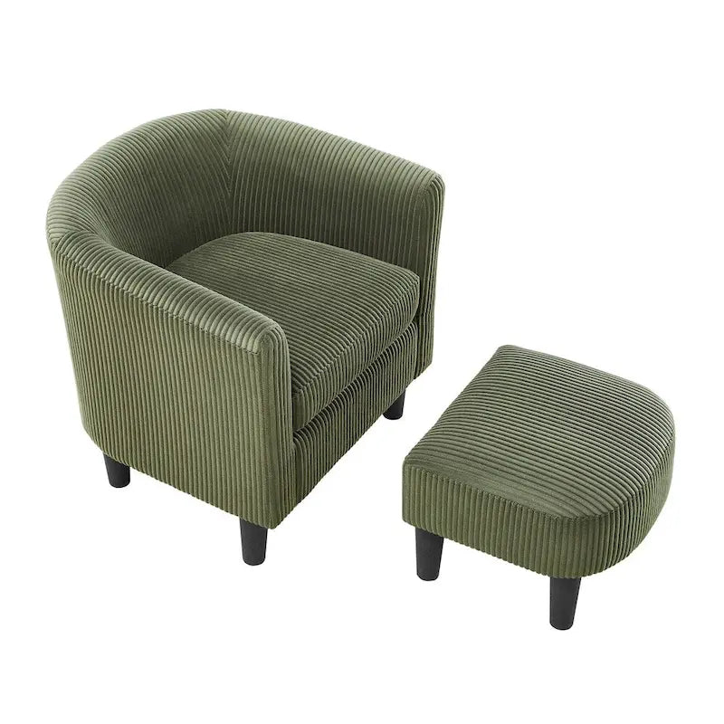 Fauteuil d'appoint et ottoman en velours côtelé – Noir / Blanc / Jaune / Gris / Vert, 2 pièces, 1 personne