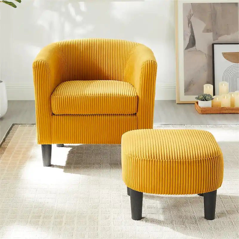 Fauteuil d'appoint et ottoman en velours côtelé – Noir / Blanc / Jaune / Gris / Vert, 2 pièces, 1 personne