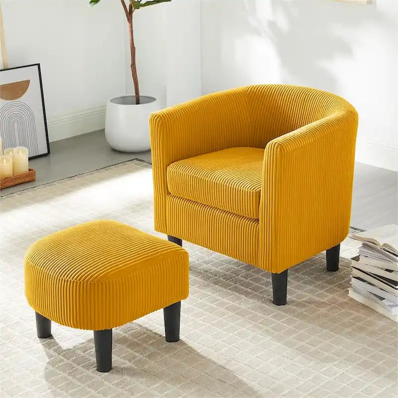 Fauteuil d'appoint et ottoman en velours côtelé – Noir / Blanc / Jaune / Gris / Vert, 2 pièces, 1 personne